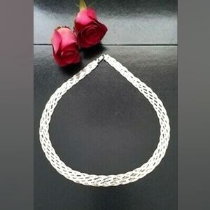 Herringbone 5 Chains Braided Woven Collar Necklace Italy 925 Sterling Silver